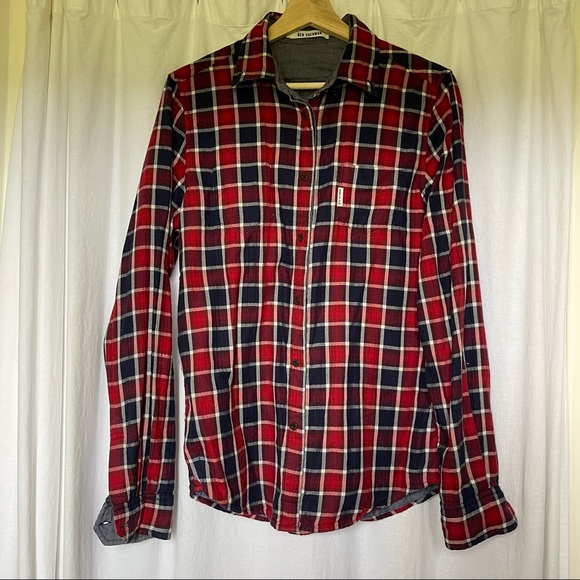 Ben Sherman double-cloth reversible button up shirt, plaid / chambray - Picture 5 of 7